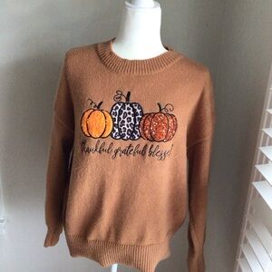 Love in Faith Sweater with Embellished Pumpkin Graphic